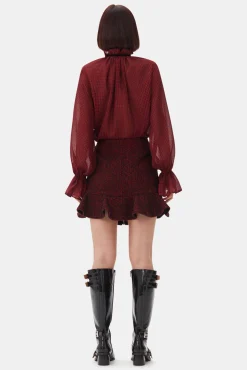 GANNI Trending Now | Dresstoff<Red Herringbone Wool Mini-skjørt Winery