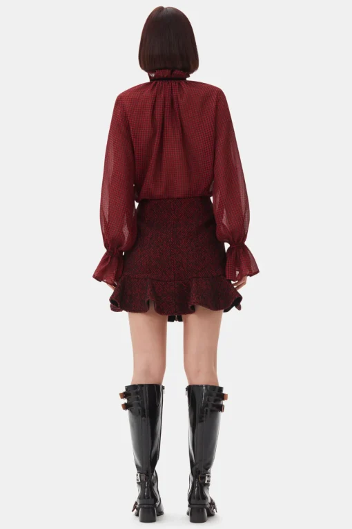GANNI Trending Now | Dresstoff<Red Herringbone Wool Mini-skjørt Winery