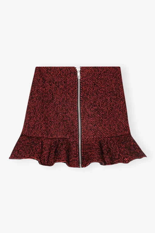 GANNI Trending Now | Dresstoff<Red Herringbone Wool Mini-skjørt Winery