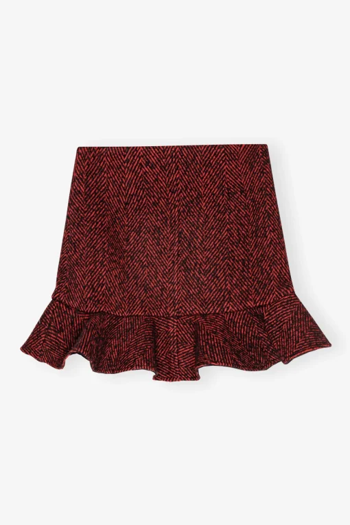 GANNI Trending Now | Dresstoff<Red Herringbone Wool Mini-skjørt Winery