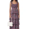 GANNI Kjoler<Red Pleated Georgette Flounce Smock Midi-kjole HighRiskRed