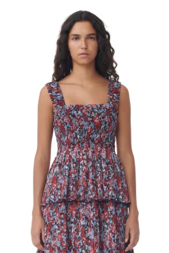 GANNI Kjoler<Red Pleated Georgette Flounce Smock Midi-kjole HighRiskRed