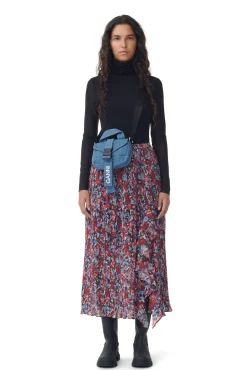 GANNI Skjørt<Red Pleated Georgette Midi Flounce-skjørt HighRiskRed