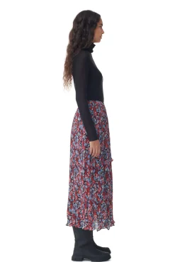 GANNI Skjørt<Red Pleated Georgette Midi Flounce-skjørt HighRiskRed