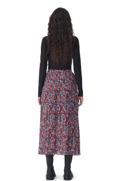 GANNI Skjørt<Red Pleated Georgette Midi Flounce-skjørt HighRiskRed