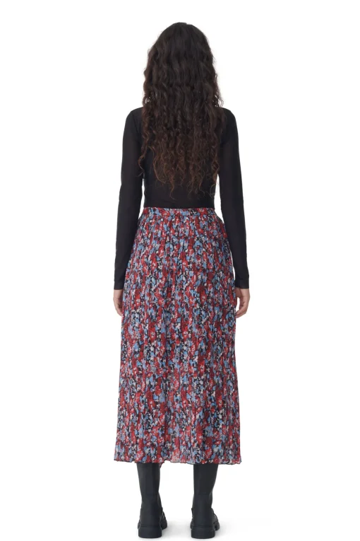 GANNI Skjørt<Red Pleated Georgette Midi Flounce-skjørt HighRiskRed