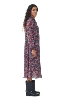 GANNI Kjoler<Red Pleated Georgette Midi-kjole HighRiskRed