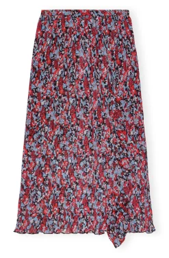 GANNI Skjørt<Red Pleated Georgette Midi Flounce-skjørt HighRiskRed