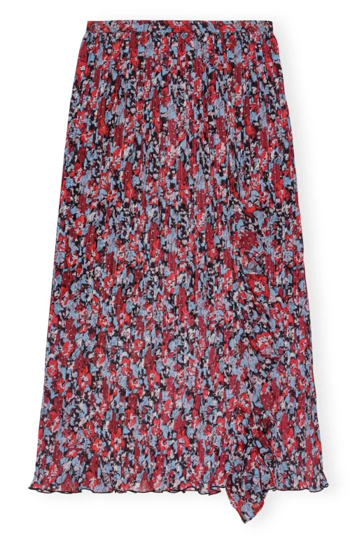 GANNI Skjørt<Red Pleated Georgette Midi Flounce-skjørt HighRiskRed