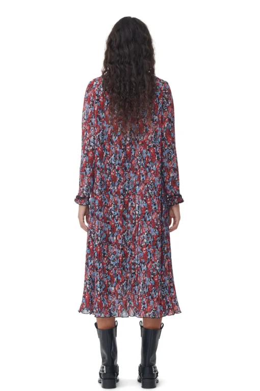 GANNI Kjoler<Red Pleated Georgette Midi-kjole HighRiskRed
