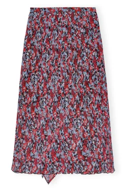 GANNI Skjørt<Red Pleated Georgette Midi Flounce-skjørt HighRiskRed