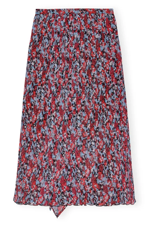 GANNI Skjørt<Red Pleated Georgette Midi Flounce-skjørt HighRiskRed