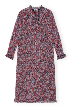 GANNI Kjoler<Red Pleated Georgette Midi-kjole HighRiskRed