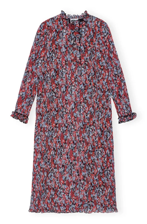 GANNI Kjoler<Red Pleated Georgette Midi-kjole HighRiskRed