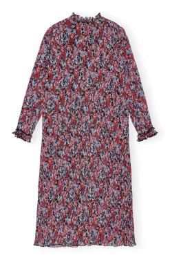 GANNI Kjoler<Red Pleated Georgette Midi-kjole HighRiskRed