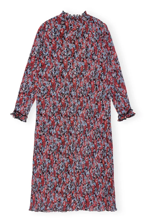 GANNI Kjoler<Red Pleated Georgette Midi-kjole HighRiskRed