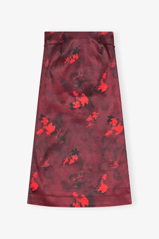 GANNI Trending Now | Festklær<Red Printed Satin Maxi-skjørt Winery