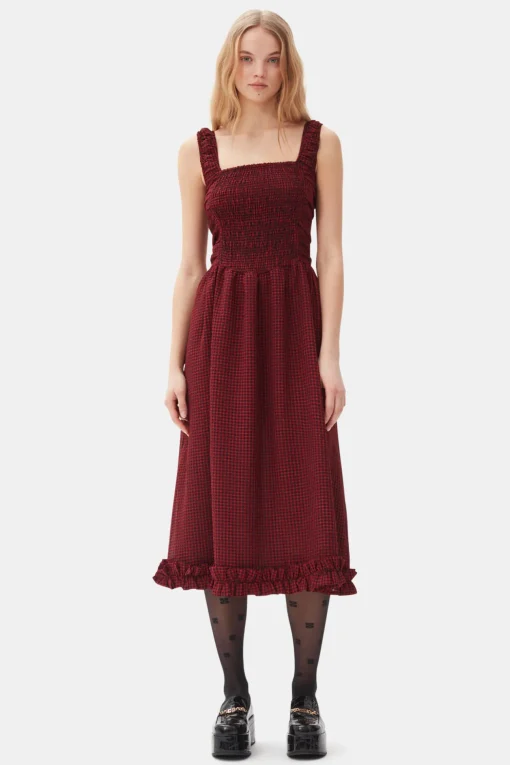 GANNI Trending Now | Kjoler<Red Sheer Midi Strap Smock-kjole Winery