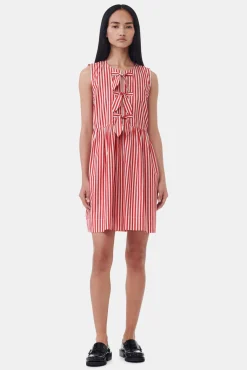 GANNI Kjoler<Red Stripe Cotton Mini Bow Tie-kjole BarbadosCherry