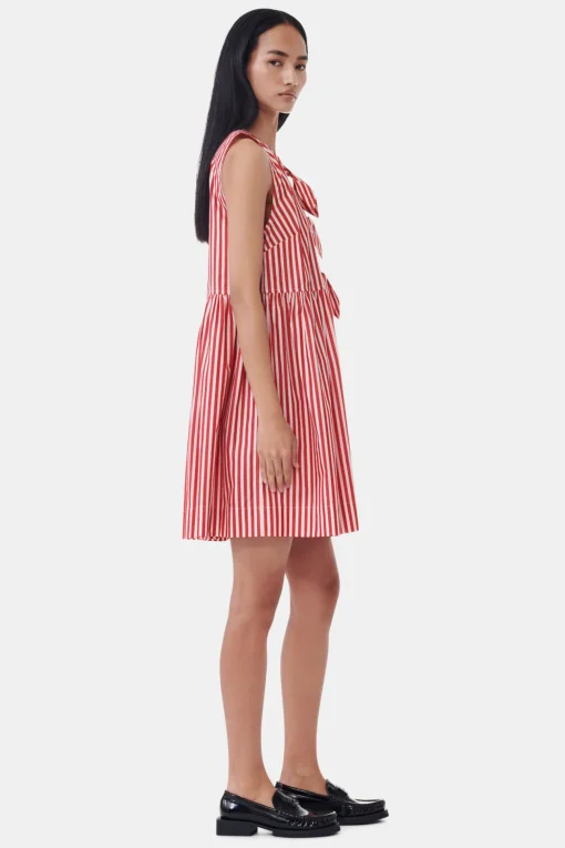 GANNI Kjoler<Red Stripe Cotton Mini Bow Tie-kjole BarbadosCherry