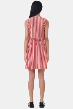 GANNI Kjoler<Red Stripe Cotton Mini Bow Tie-kjole BarbadosCherry