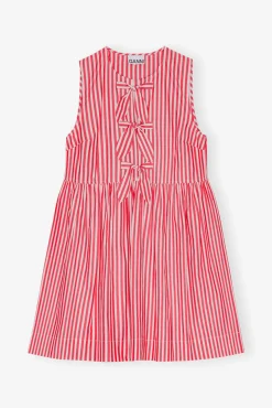 GANNI Kjoler<Red Stripe Cotton Mini Bow Tie-kjole BarbadosCherry