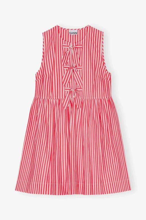 GANNI Kjoler<Red Stripe Cotton Mini Bow Tie-kjole BarbadosCherry