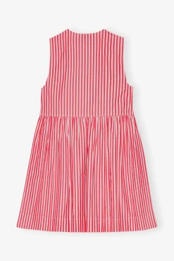 GANNI Kjoler<Red Stripe Cotton Mini Bow Tie-kjole BarbadosCherry