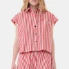 GANNI Sett | Topper<Red Stripe Cotton Tie Collar-skjorte BarbadosCherry