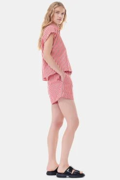 GANNI Sett | Topper<Red Stripe Cotton Tie Collar-skjorte BarbadosCherry