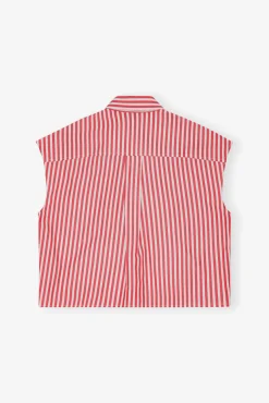 GANNI Sett | Topper<Red Stripe Cotton Tie Collar-skjorte BarbadosCherry