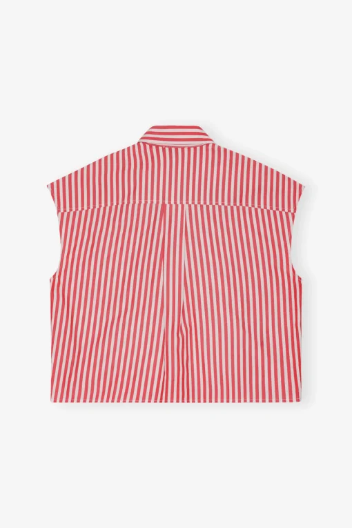 GANNI Sett | Topper<Red Stripe Cotton Tie Collar-skjorte BarbadosCherry