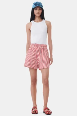 GANNI Sett<Red Stripe Cotton-shorts BarbadosCherry