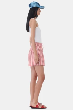 GANNI Sett<Red Stripe Cotton-shorts BarbadosCherry