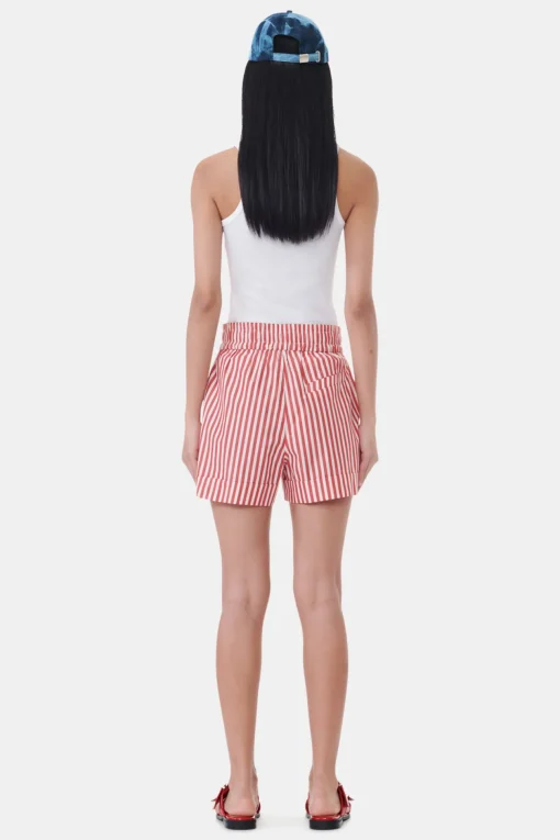 GANNI Sett<Red Stripe Cotton-shorts BarbadosCherry