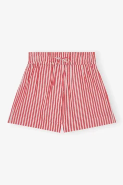 GANNI Sett<Red Stripe Cotton-shorts BarbadosCherry