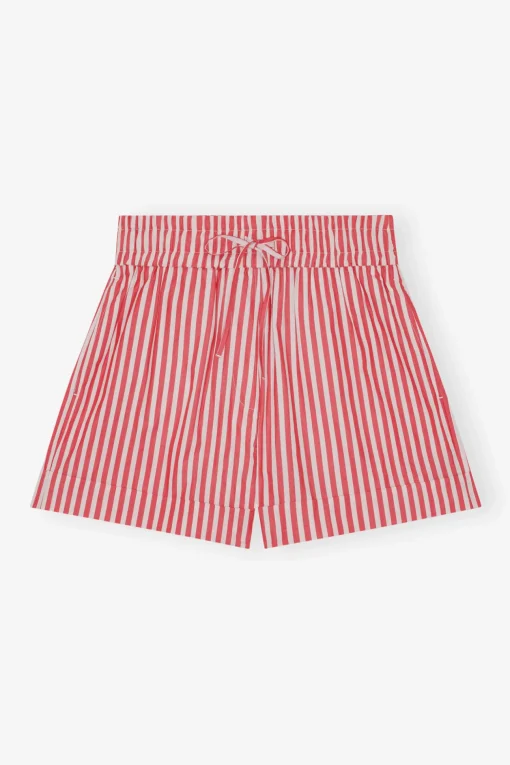 GANNI Sett<Red Stripe Cotton-shorts BarbadosCherry