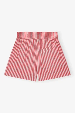 GANNI Sett<Red Stripe Cotton-shorts BarbadosCherry