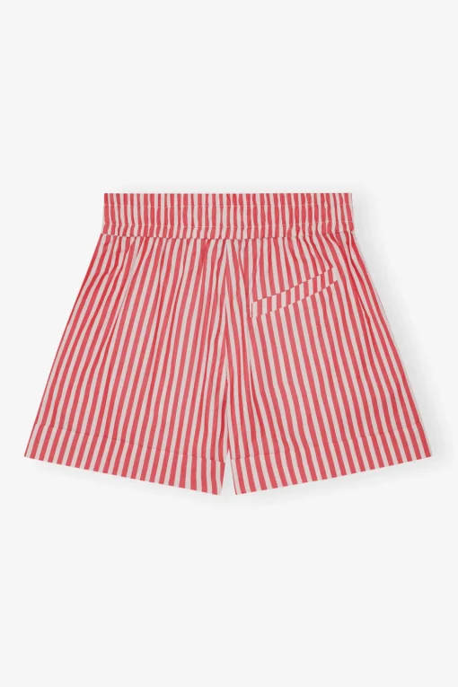 GANNI Sett<Red Stripe Cotton-shorts BarbadosCherry