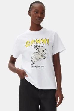 GANNI T-skjorter | Topper<Relaxed Bunny T-skjorte BrightWhite