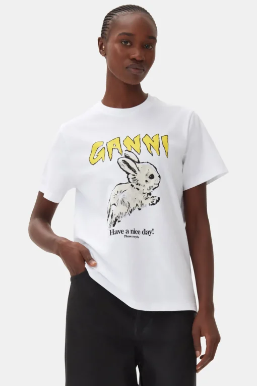 GANNI T-skjorter | Topper<Relaxed Bunny T-skjorte BrightWhite