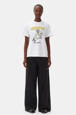 GANNI T-skjorter | Topper<Relaxed Bunny T-skjorte BrightWhite