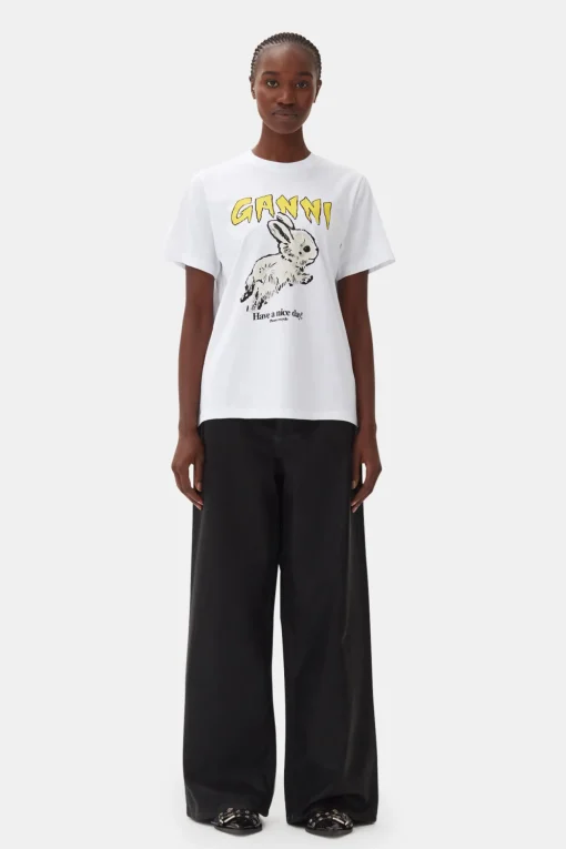 GANNI T-skjorter | Topper<Relaxed Bunny T-skjorte BrightWhite