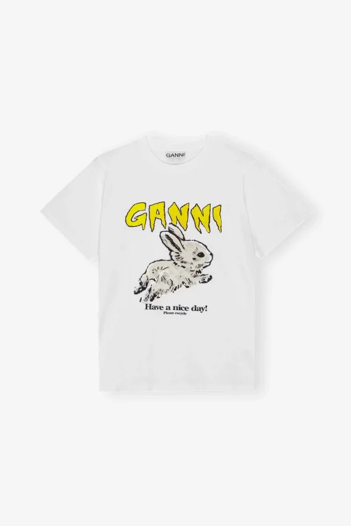 GANNI T-skjorter | Topper<Relaxed Bunny T-skjorte BrightWhite