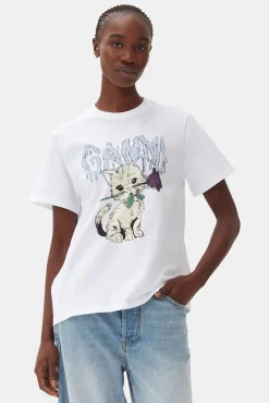 GANNI T-skjorter | Topper<Relaxed Cat T-skjorte BrightWhite