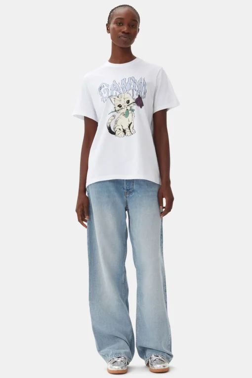 GANNI T-skjorter | Topper<Relaxed Cat T-skjorte BrightWhite
