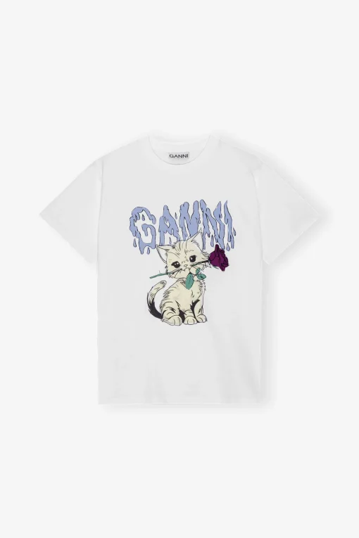 GANNI T-skjorter | Topper<Relaxed Cat T-skjorte BrightWhite