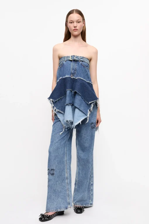 GANNI Fabrics Of The Future | Denimklær<Reworked Flounce-topp Denim
