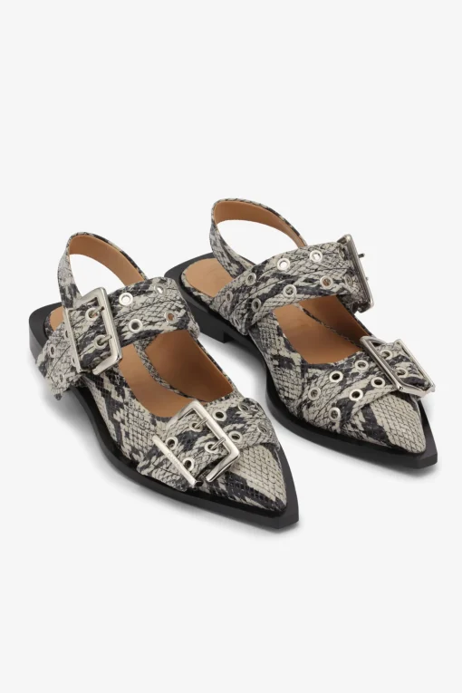 GANNI Sko | Ballerinasko<Snake Printed Feminine Buckle Ballerinas Sand
