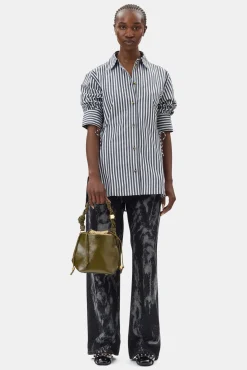 GANNI Ganni Exclusives | Topper<Stripe Cotton Oversized Tie String-skjorte Black